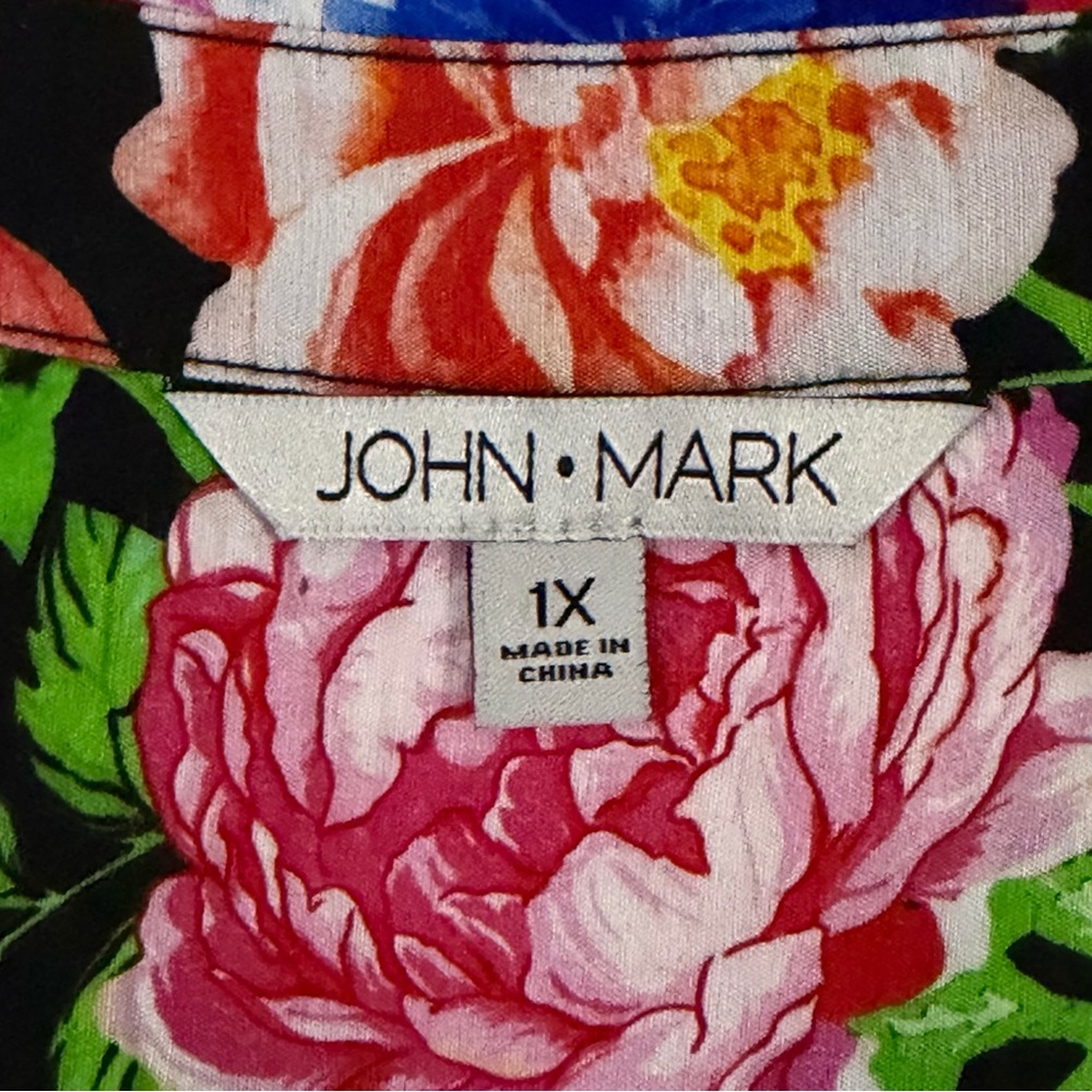 John Mark Womens Floral Button Front Tunic Top Size 1X Black Multicolor Vacation - Picture 4 of 12